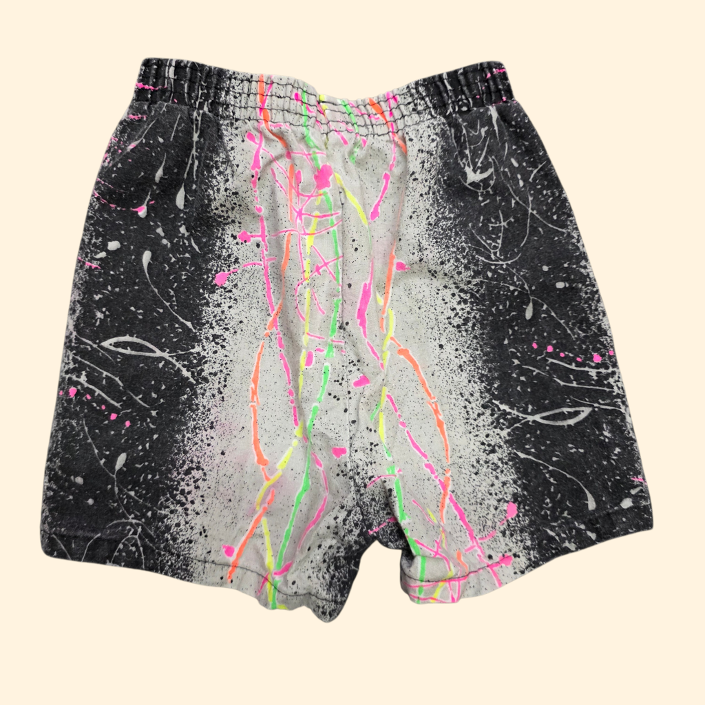 1980s Frog and Flies Paint Splatter Shorts and T Shirt Set ~ 3T ~ Neon Novelty