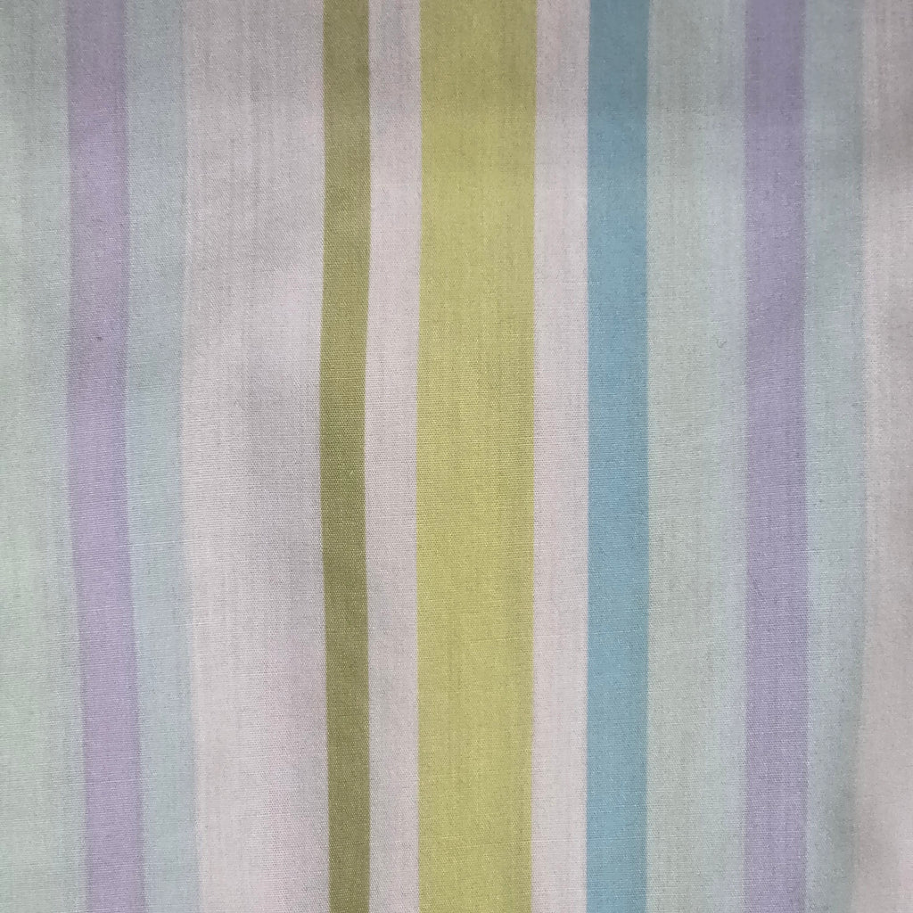 1950s Pastel Stripe House Dress ~ Large ~ Midi Cotton Green Blue Purple