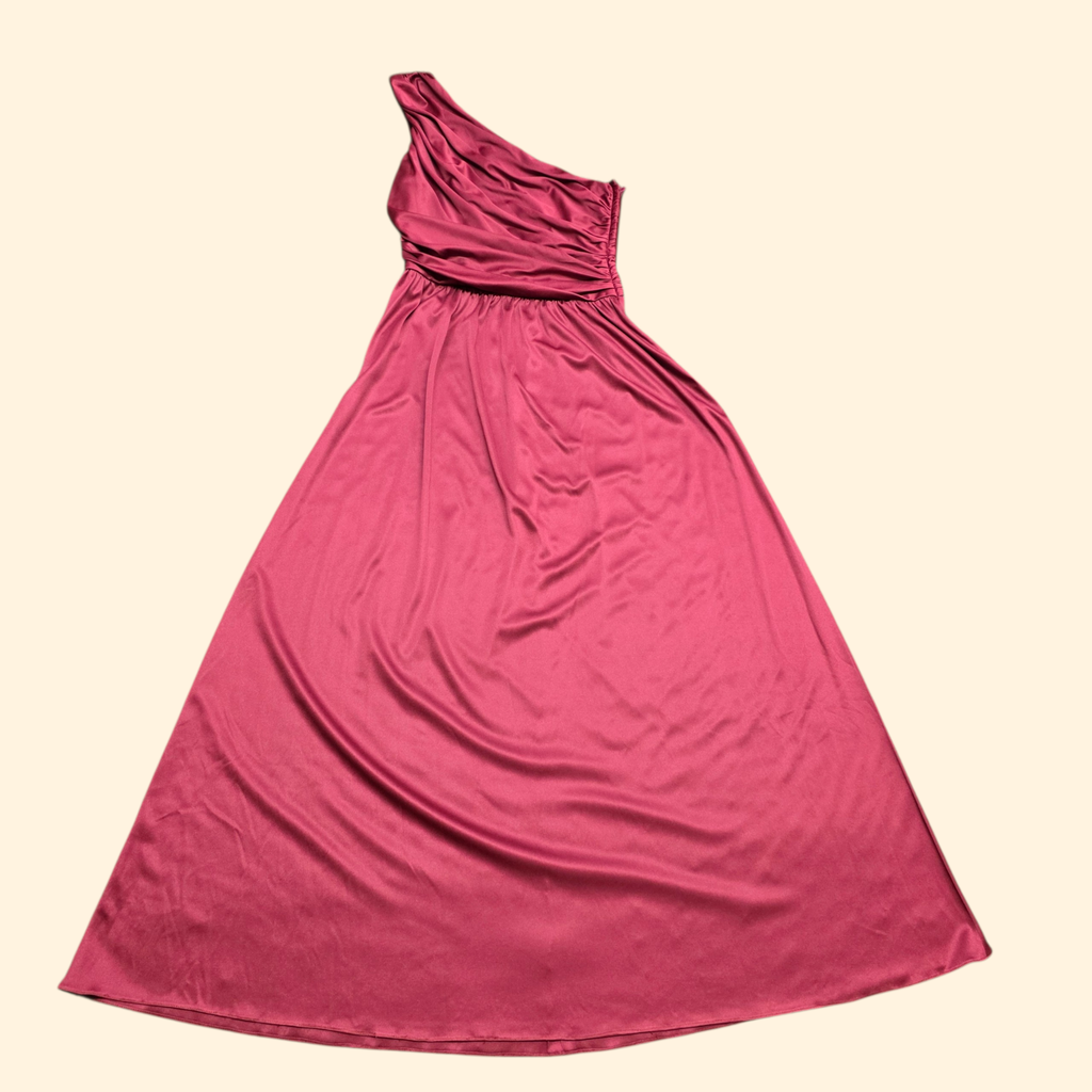 1970s Mauve One Shoulder Grecian Gown ~ Small Medium ~ Maxi Dress Goddess Burgundy Magenta Formal