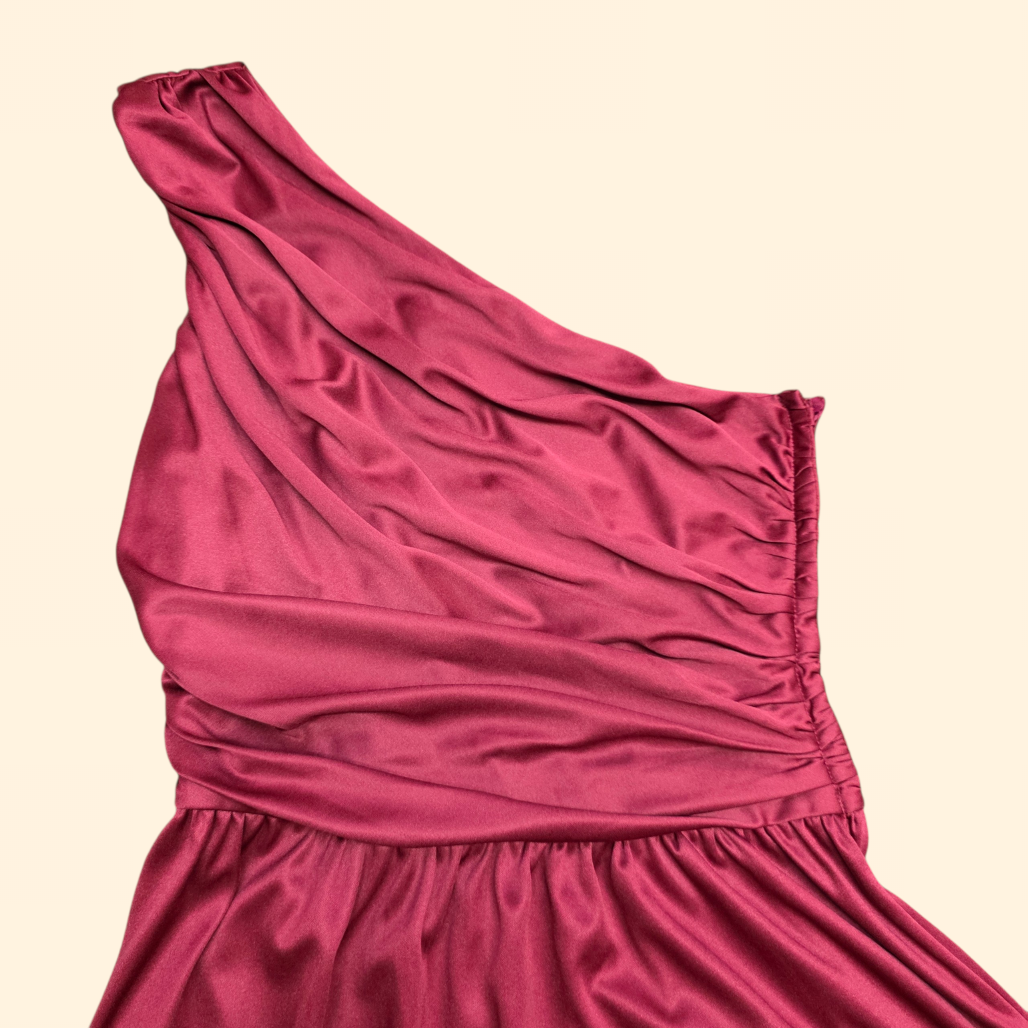 1970s Mauve One Shoulder Grecian Gown ~ Small Medium ~ Maxi Dress Goddess Burgundy Magenta Formal