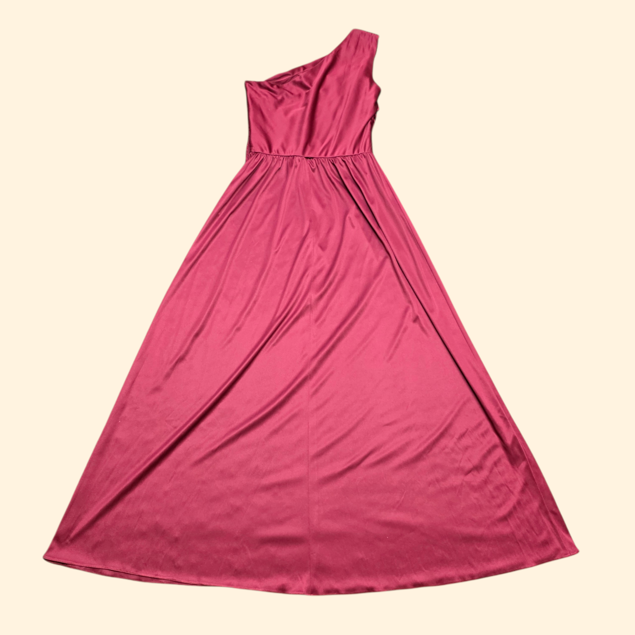 1970s Mauve One Shoulder Grecian Gown ~ Small Medium ~ Maxi Dress Goddess Burgundy Magenta Formal