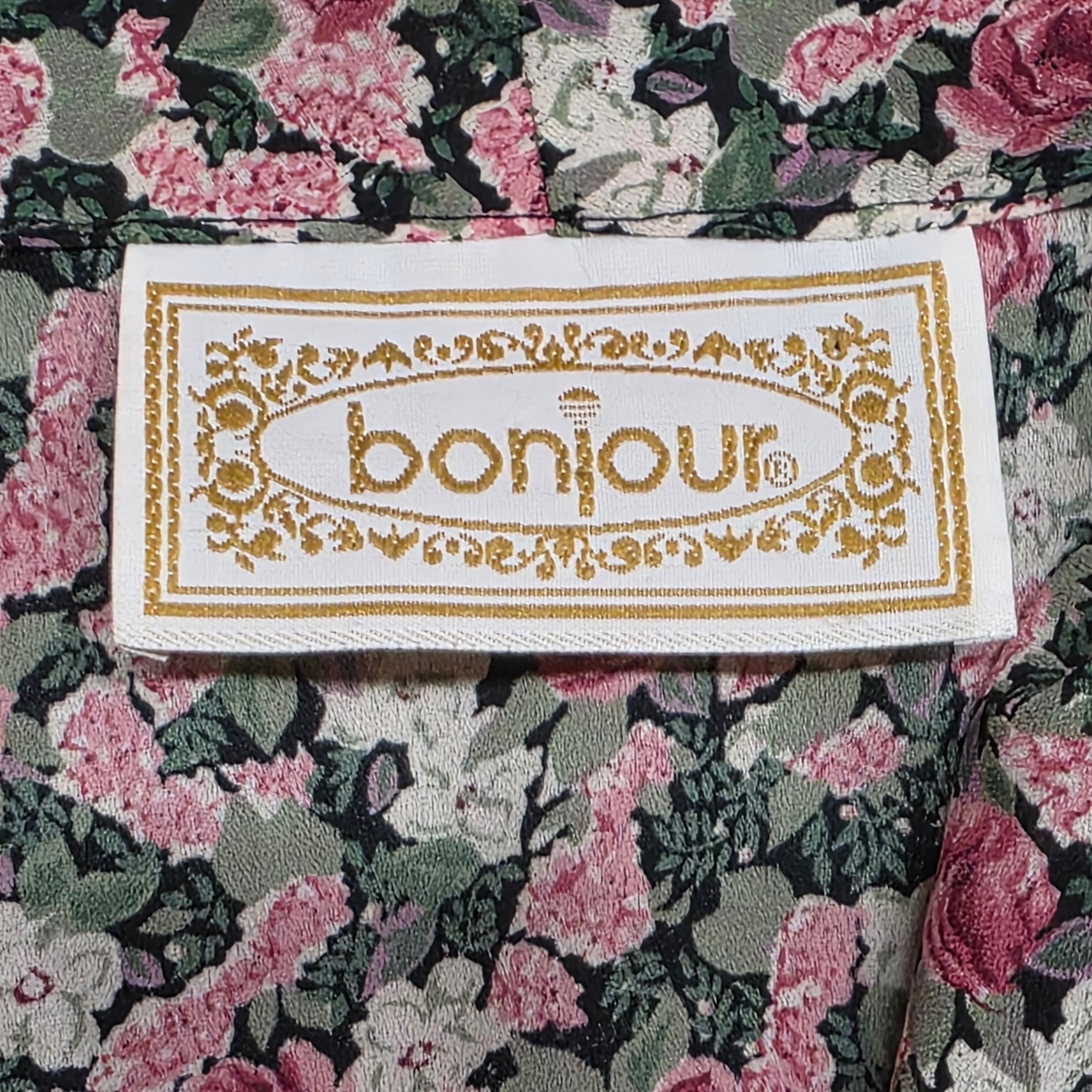 1990s Cropped Tie Front Floral Button Down Shirt ~ Small ~ Bonjour Rose Print Short Sleeve