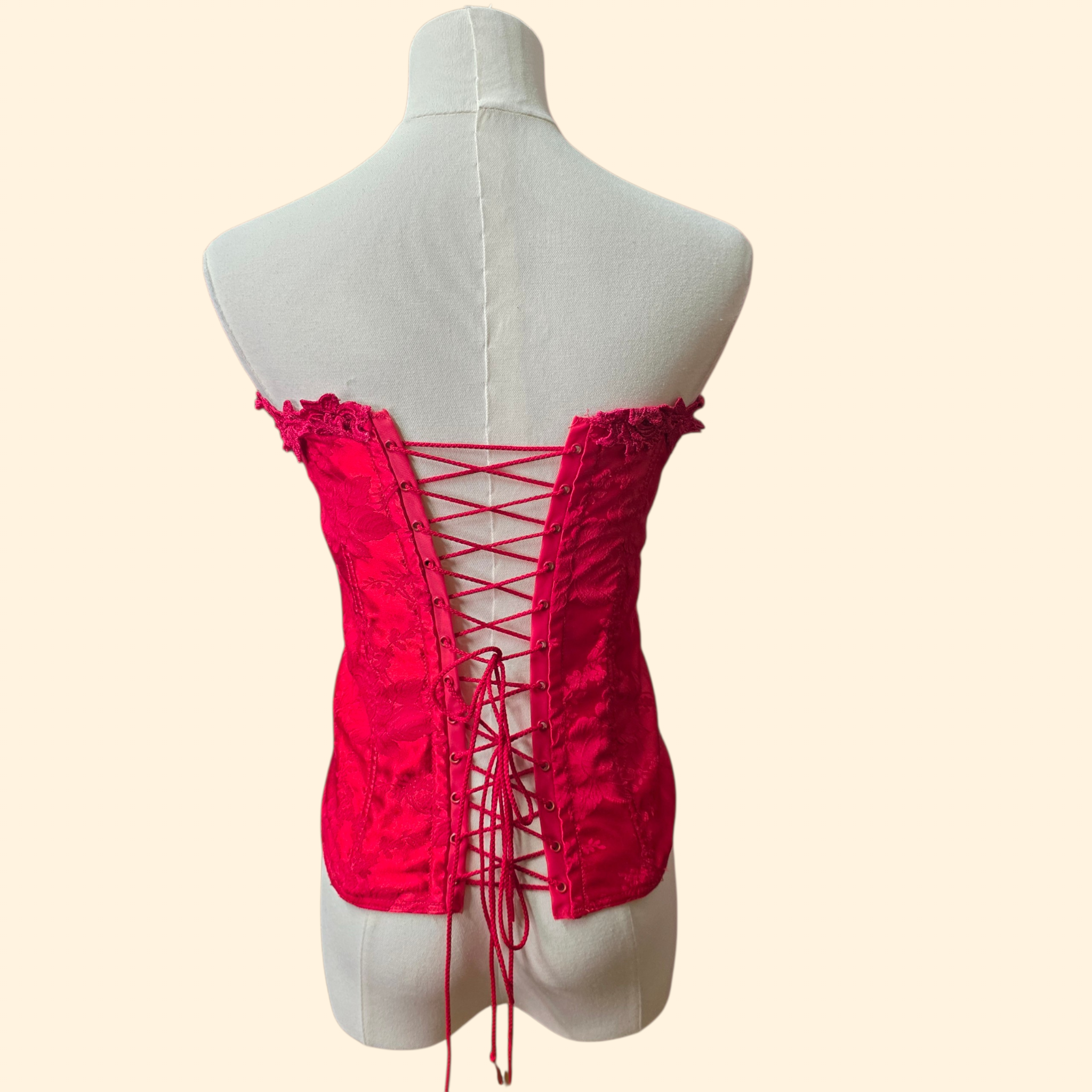 1990s Red Floral Brocade Corset ~ Large Extra Large
