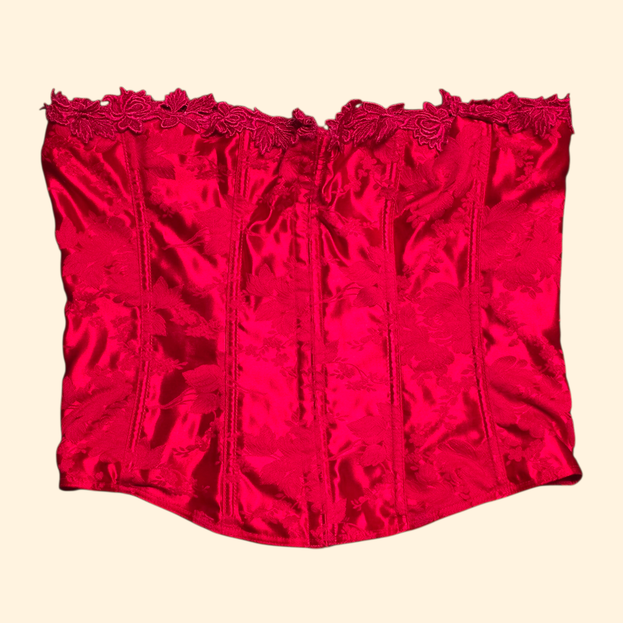 1990s Red Floral Brocade Corset ~ Large Extra Large