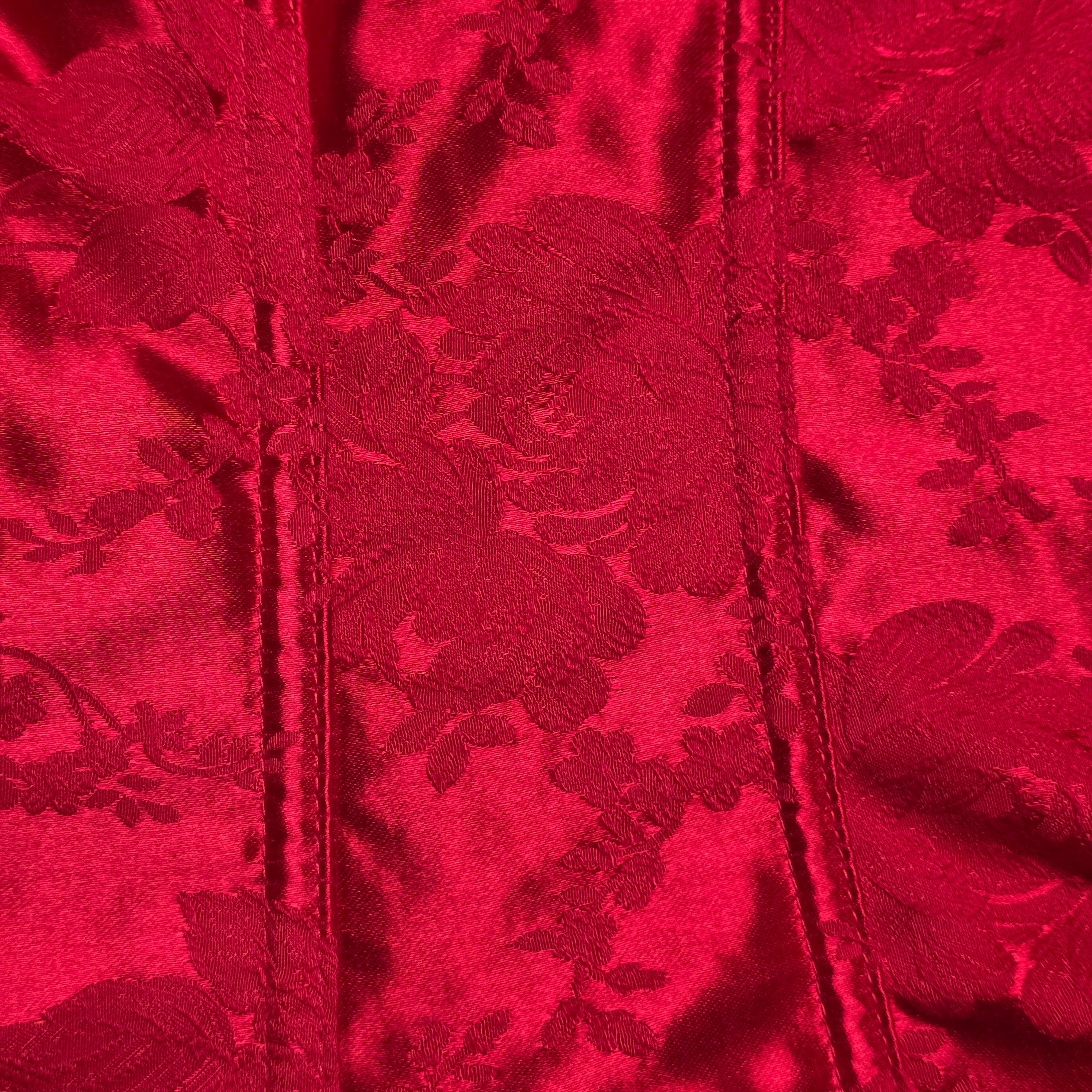 1990s Red Floral Brocade Corset ~ Large Extra Large