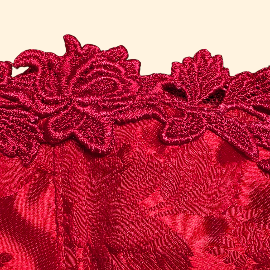 1990s Red Floral Brocade Corset ~ Large Extra Large