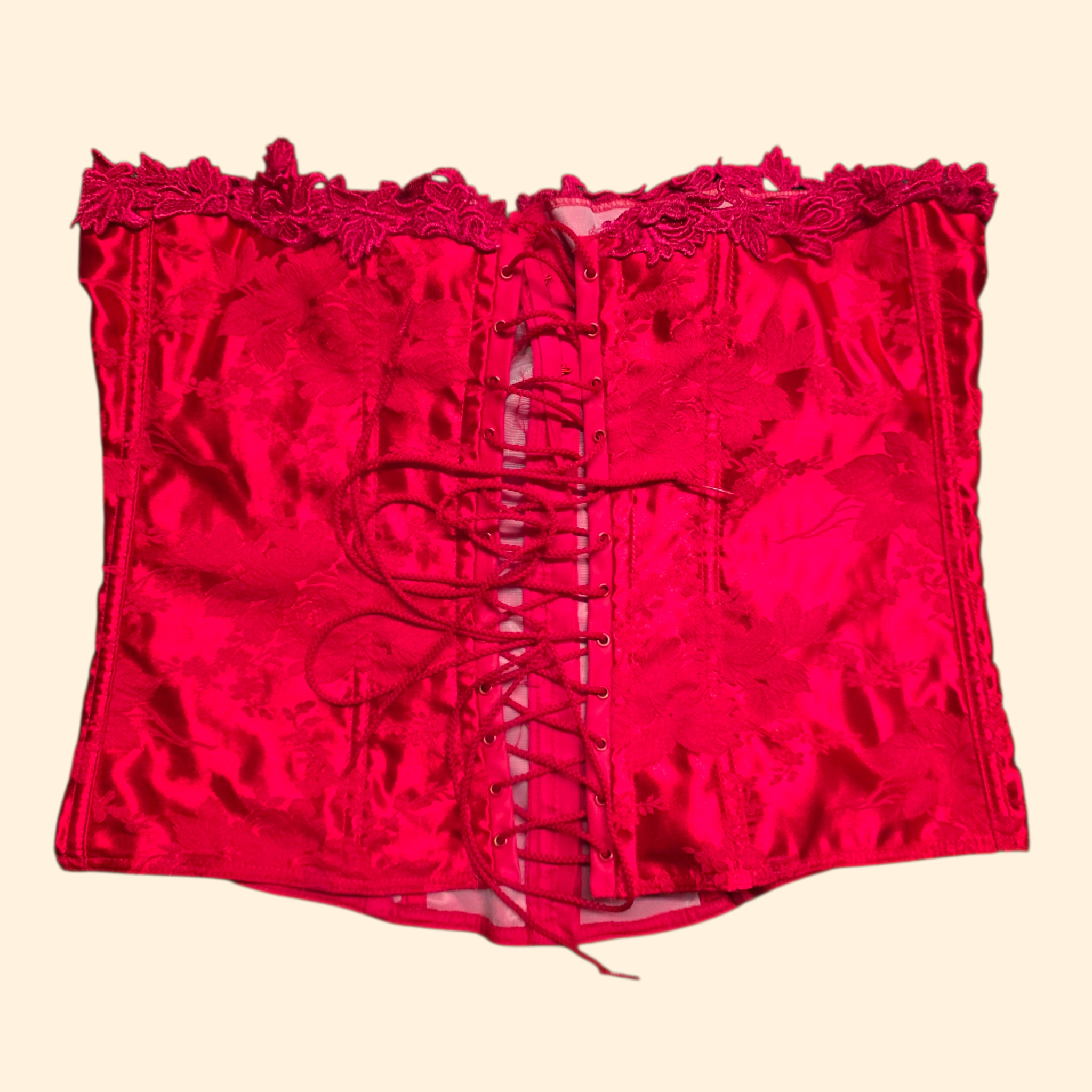 1990s Red Floral Brocade Corset ~ Large Extra Large