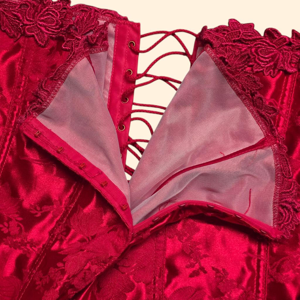 1990s Red Floral Brocade Corset ~ Large Extra Large