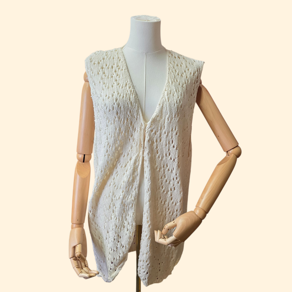 1990s Ivory Knit Long Sweater Vest ~ Extra Large ~ Boho Cotton