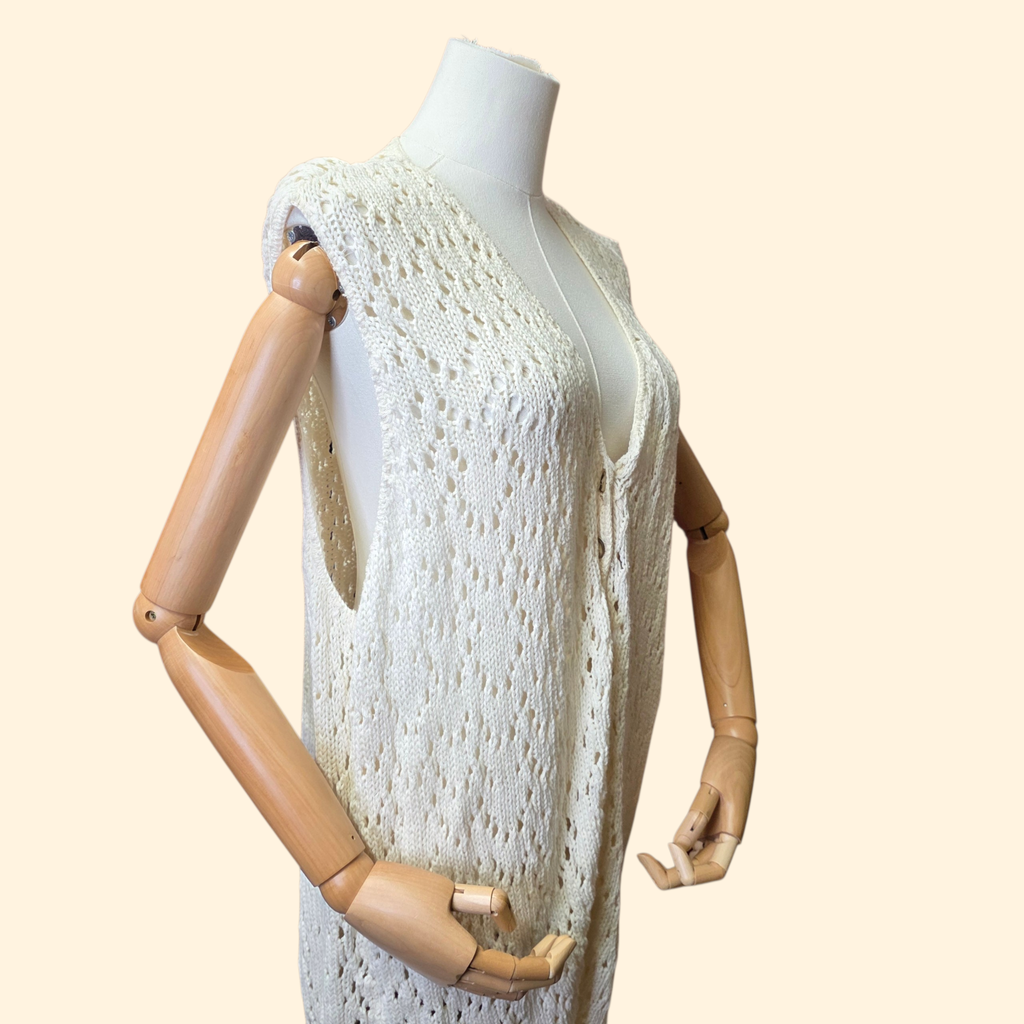1990s Ivory Knit Long Sweater Vest ~ Extra Large ~ Boho Cotton