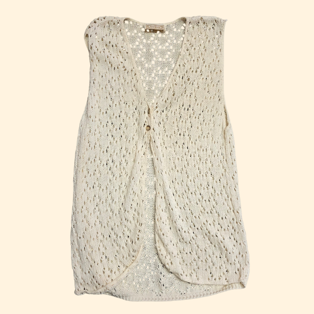 1990s Ivory Knit Long Sweater Vest ~ Extra Large ~ Boho Cotton