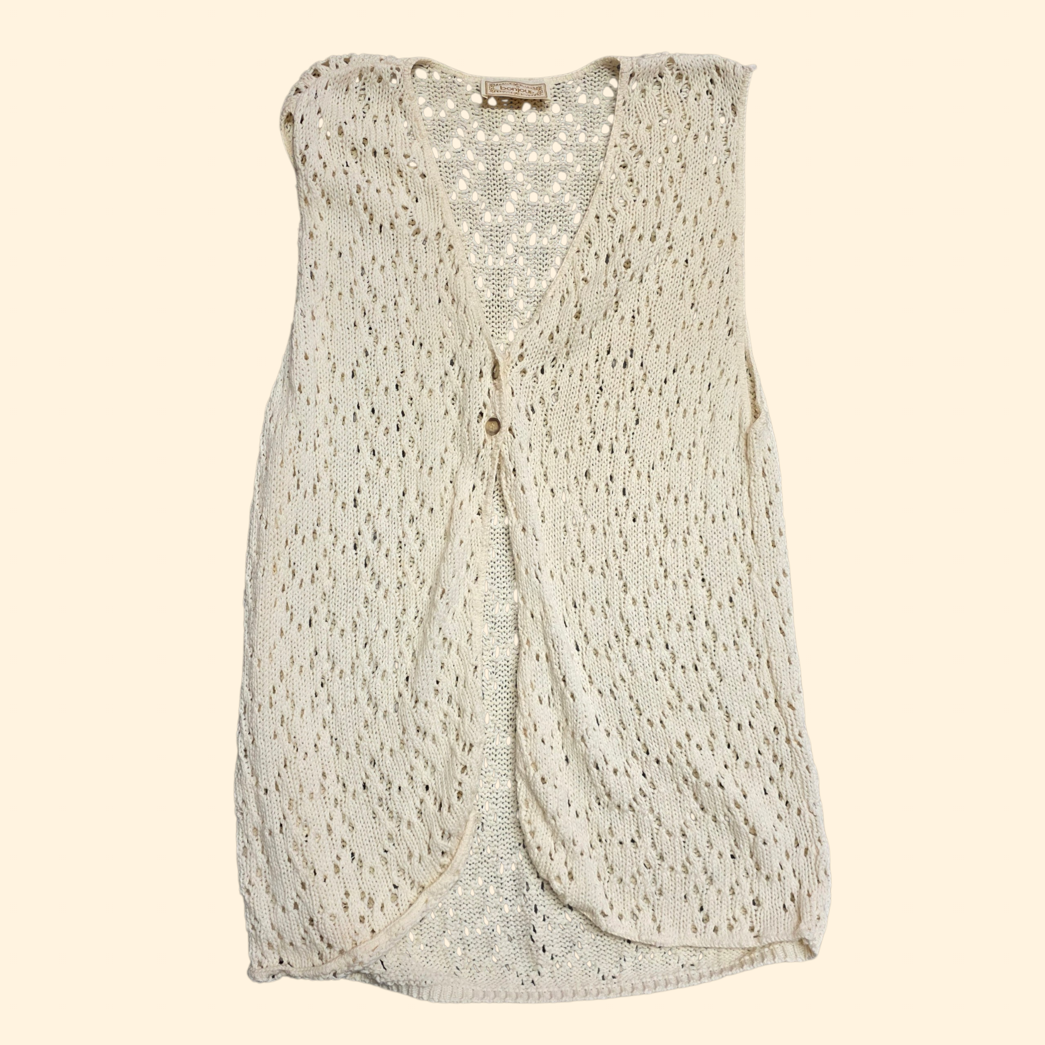 1990s Ivory Knit Long Sweater Vest ~ Extra Large ~ Boho Cotton