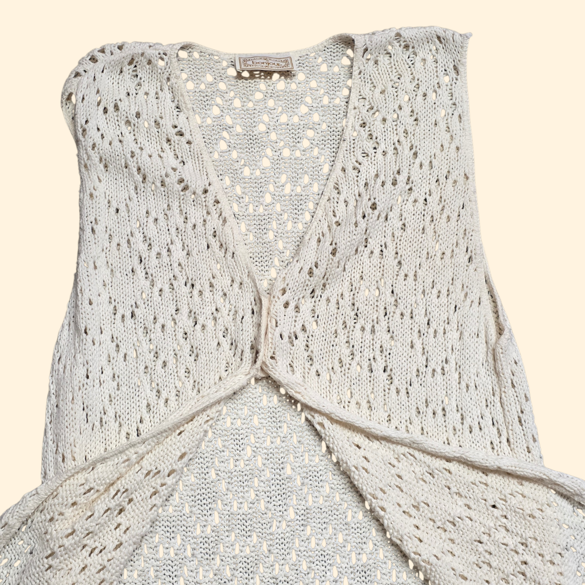 1990s Ivory Knit Long Sweater Vest ~ Extra Large ~ Boho Cotton