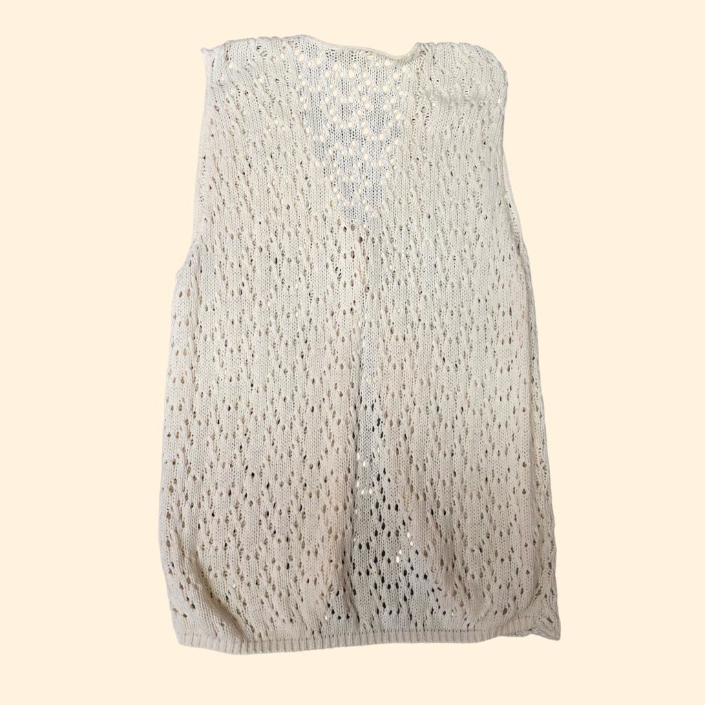 1990s Ivory Knit Long Sweater Vest ~ Extra Large ~ Boho Cotton