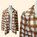 1960s Brown Plaid Buttonless Dagger Collar Shirt ~ Medium ~ Blazer