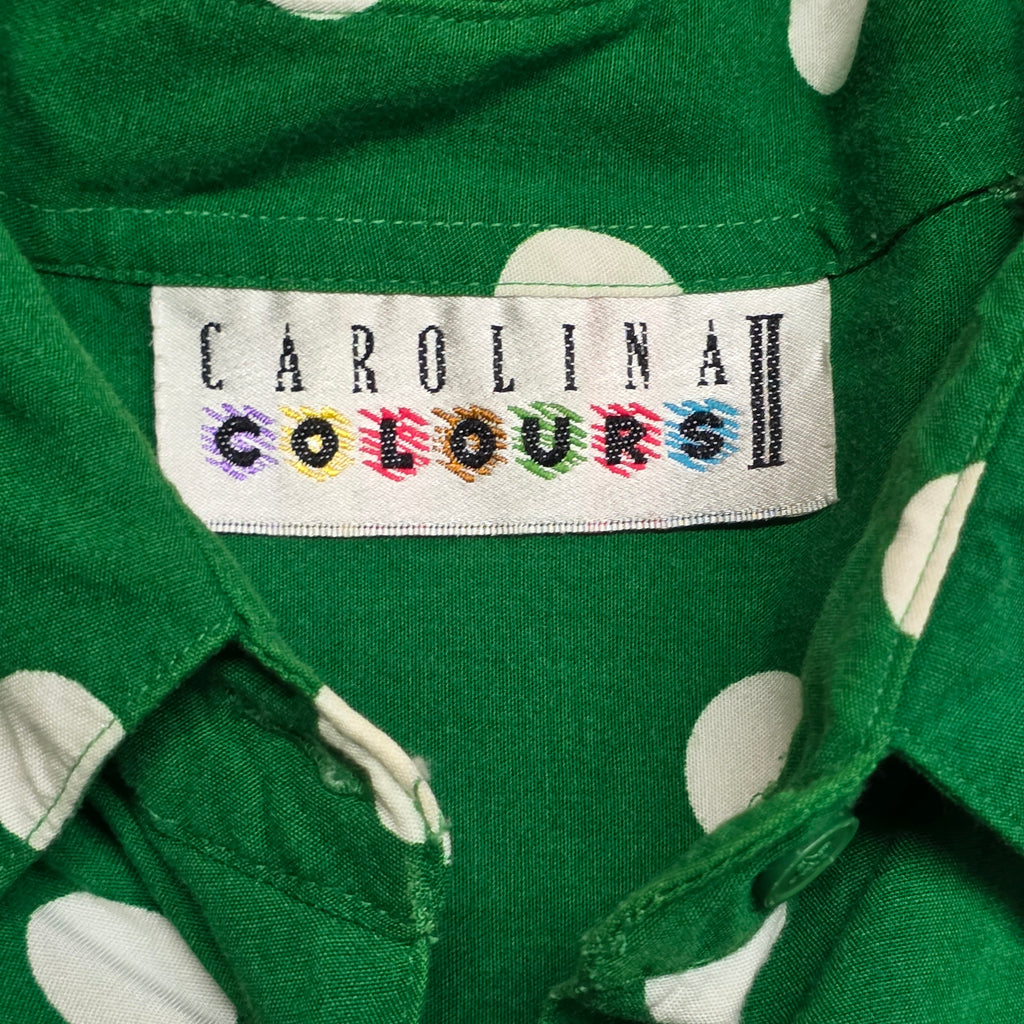 1990s Green and White Polka Dot Oversized Button Down Shirt ~ Extra Large ~ Long Sleeve Carolina Colours