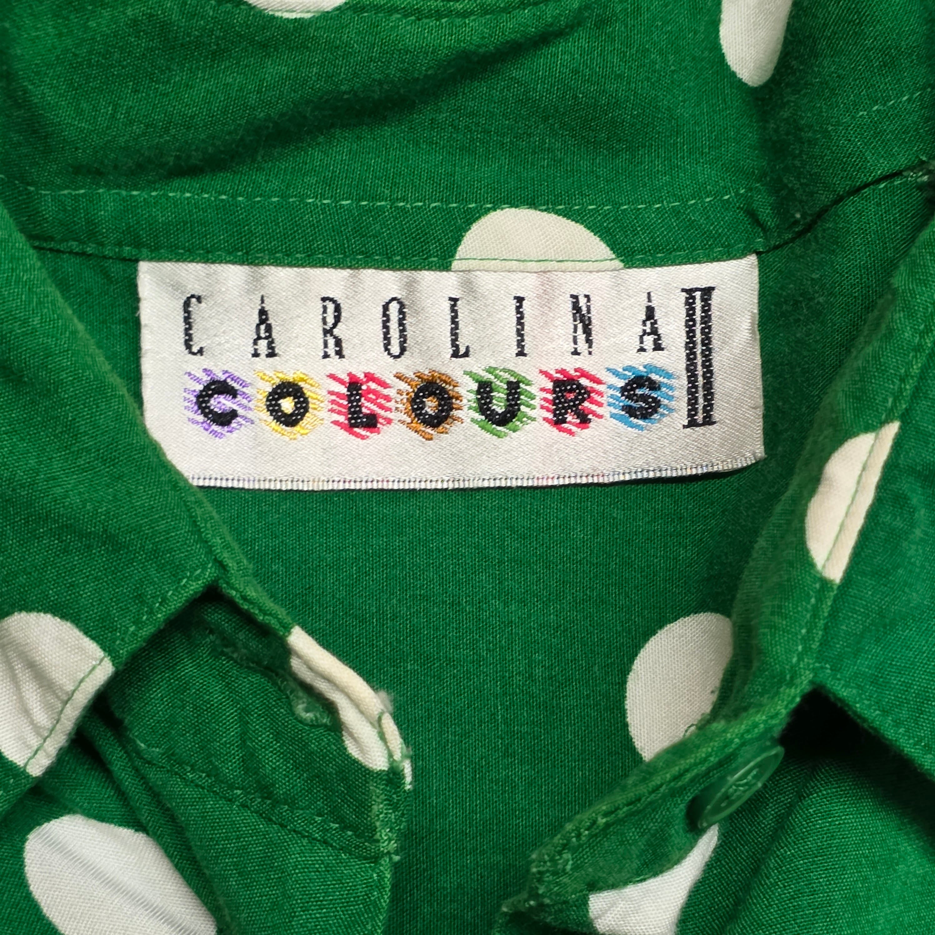 1990s Green and White Polka Dot Oversized Button Down Shirt ~ Extra Large ~ Long Sleeve Carolina Colours