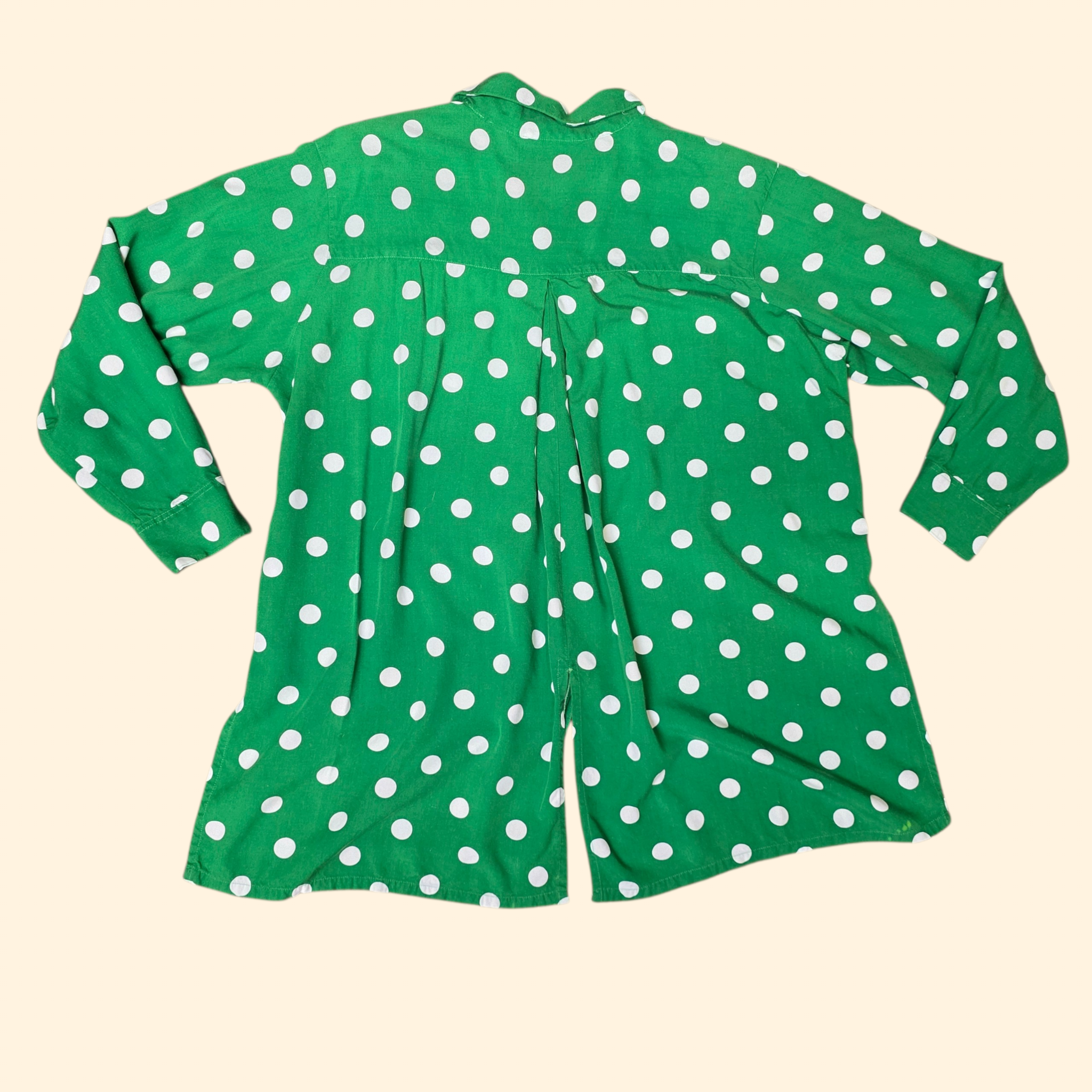 1990s Green and White Polka Dot Oversized Button Down Shirt ~ Extra Large ~ Long Sleeve Carolina Colours