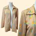 1960s Floral Print Buttonless Dagger Collar Shirt ~ Medium ~ Blazer