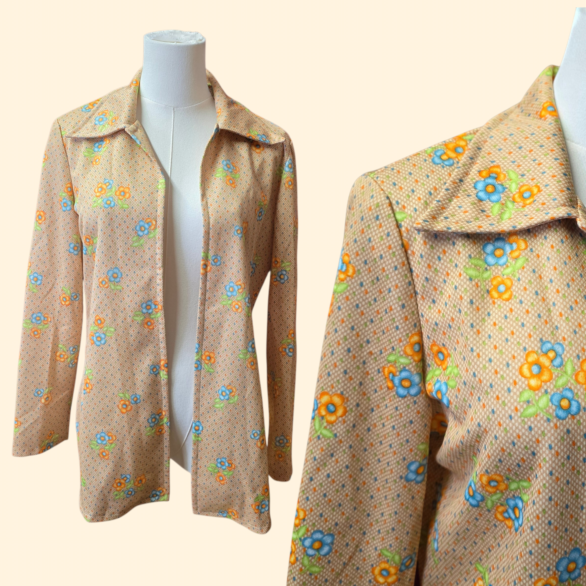 1960s Floral Print Buttonless Dagger Collar Shirt ~ Medium ~ Blazer
