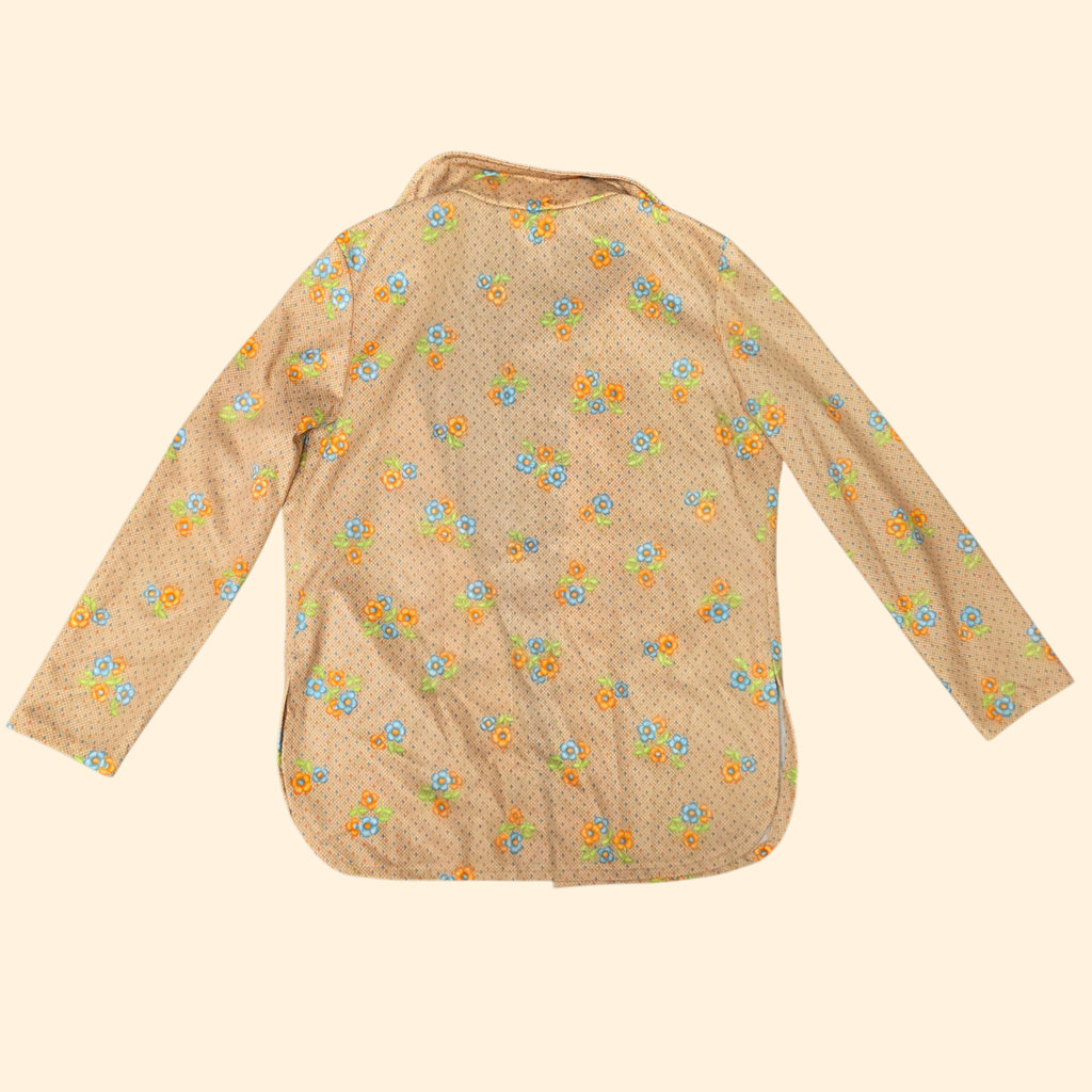 1960s Floral Print Buttonless Dagger Collar Shirt ~ Medium ~ Blazer