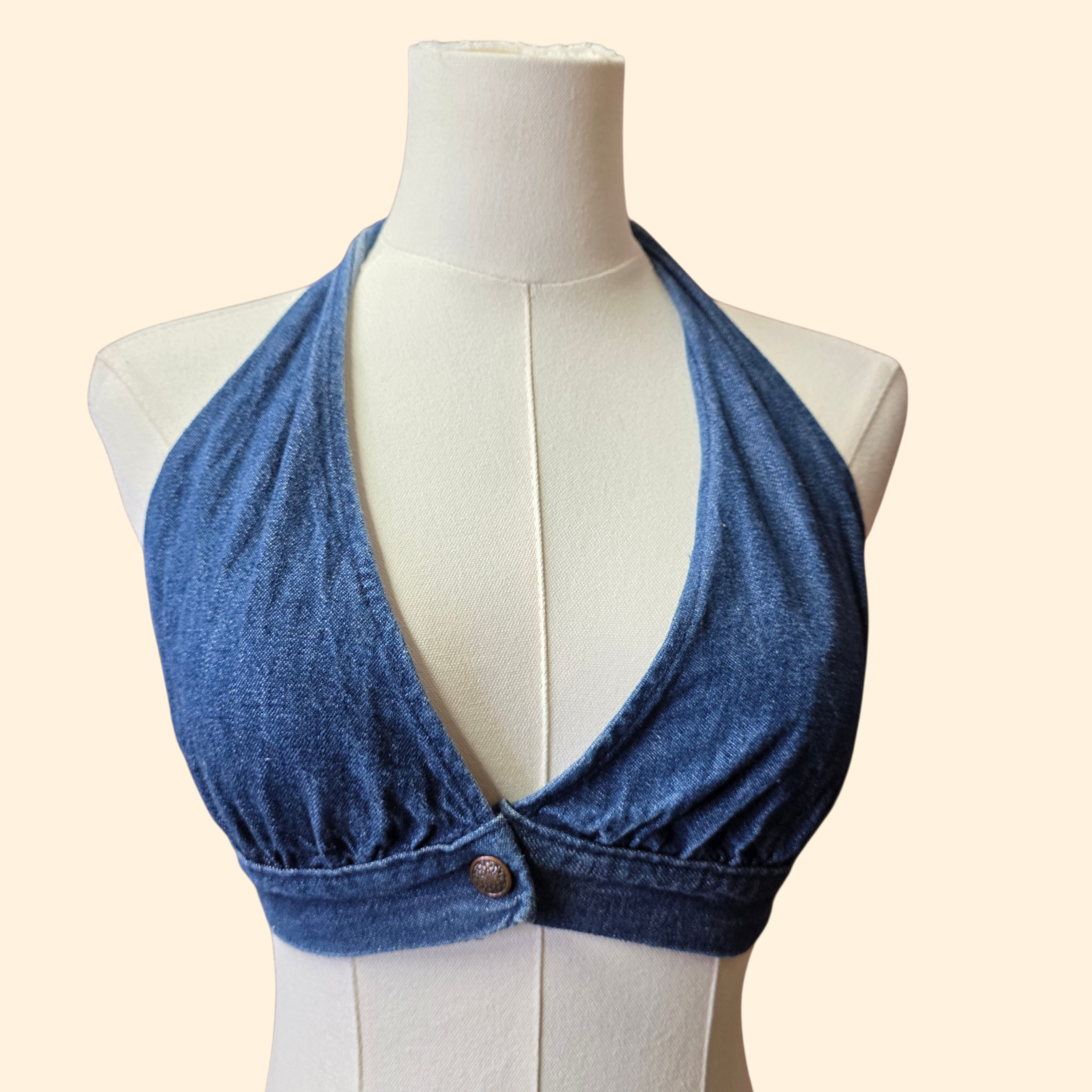 1970s Denim Halter Top ~ Extra Small ~ Boho