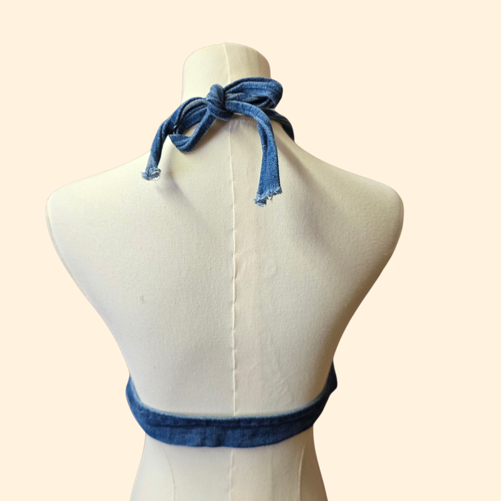 1970s Denim Halter Top ~ Extra Small ~ Boho