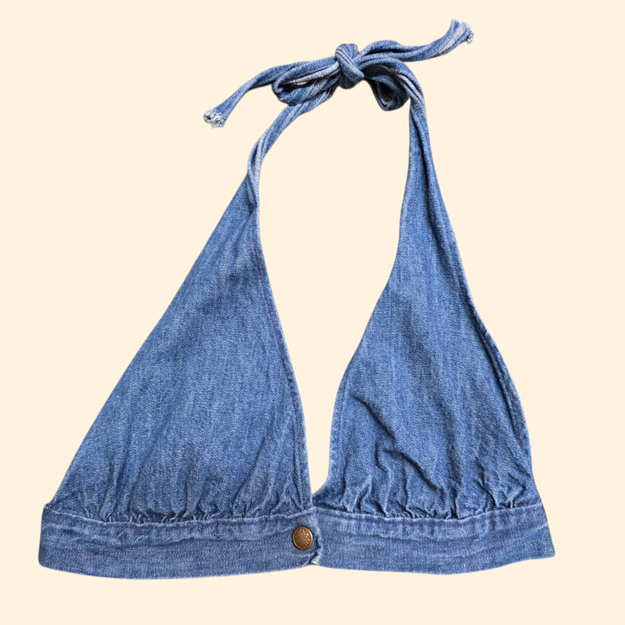 1970s Denim Halter Top ~ Extra Small ~ Boho