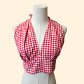 1970s Reversible Red Gingham and Navy Halter Top ~ Small Medium Large ~ Rockabilly