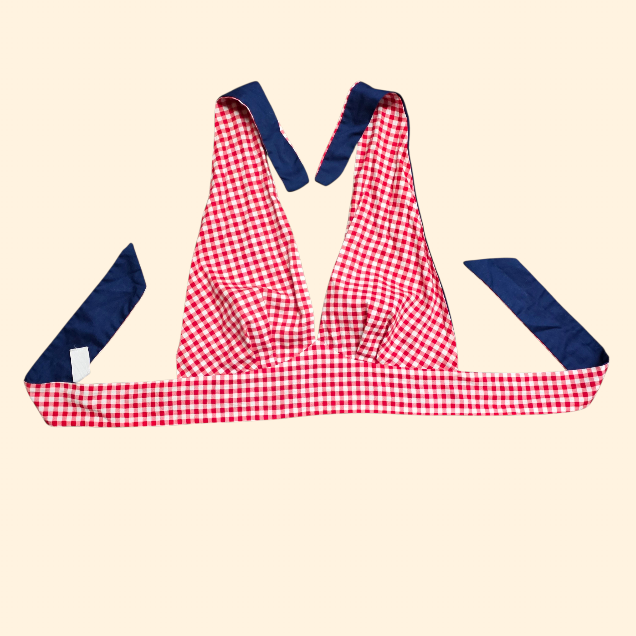 1970s Reversible Red Gingham and Navy Halter Top ~ Small Medium Large ~ Rockabilly