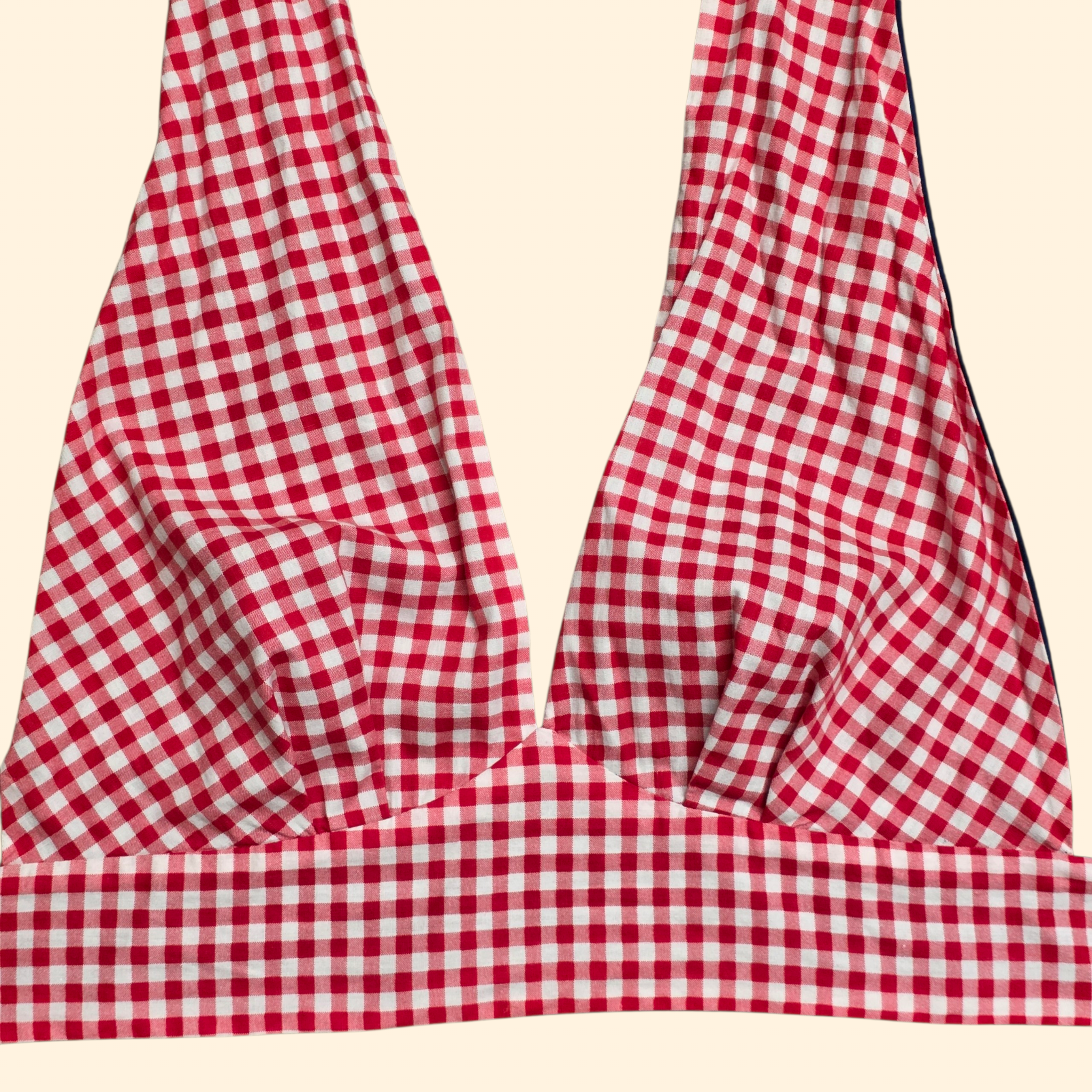 1970s Reversible Red Gingham and Navy Halter Top ~ Small Medium Large ~ Rockabilly