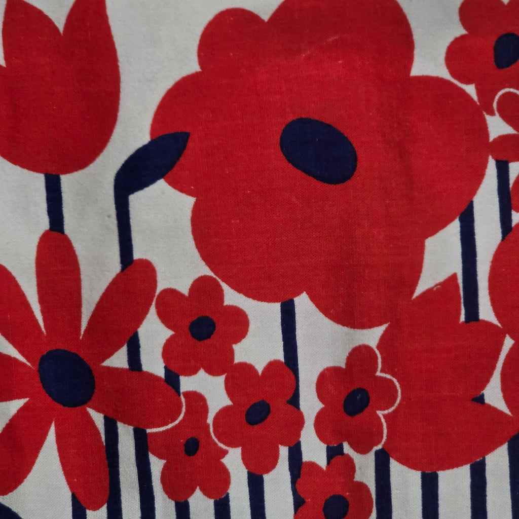 1960s Flower Power Red White and Blue Midi Skirt ~ Medium Large