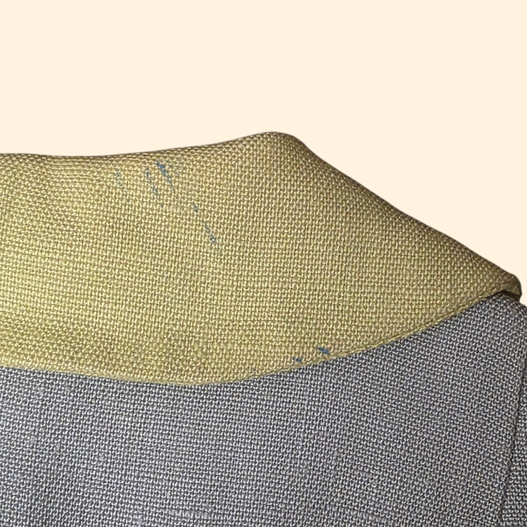 1960s Mod Linen Sleeveless Shift Dress ~ Medium ~ Gray Yellow Colorblock Midi Dress Peter Pan Collar