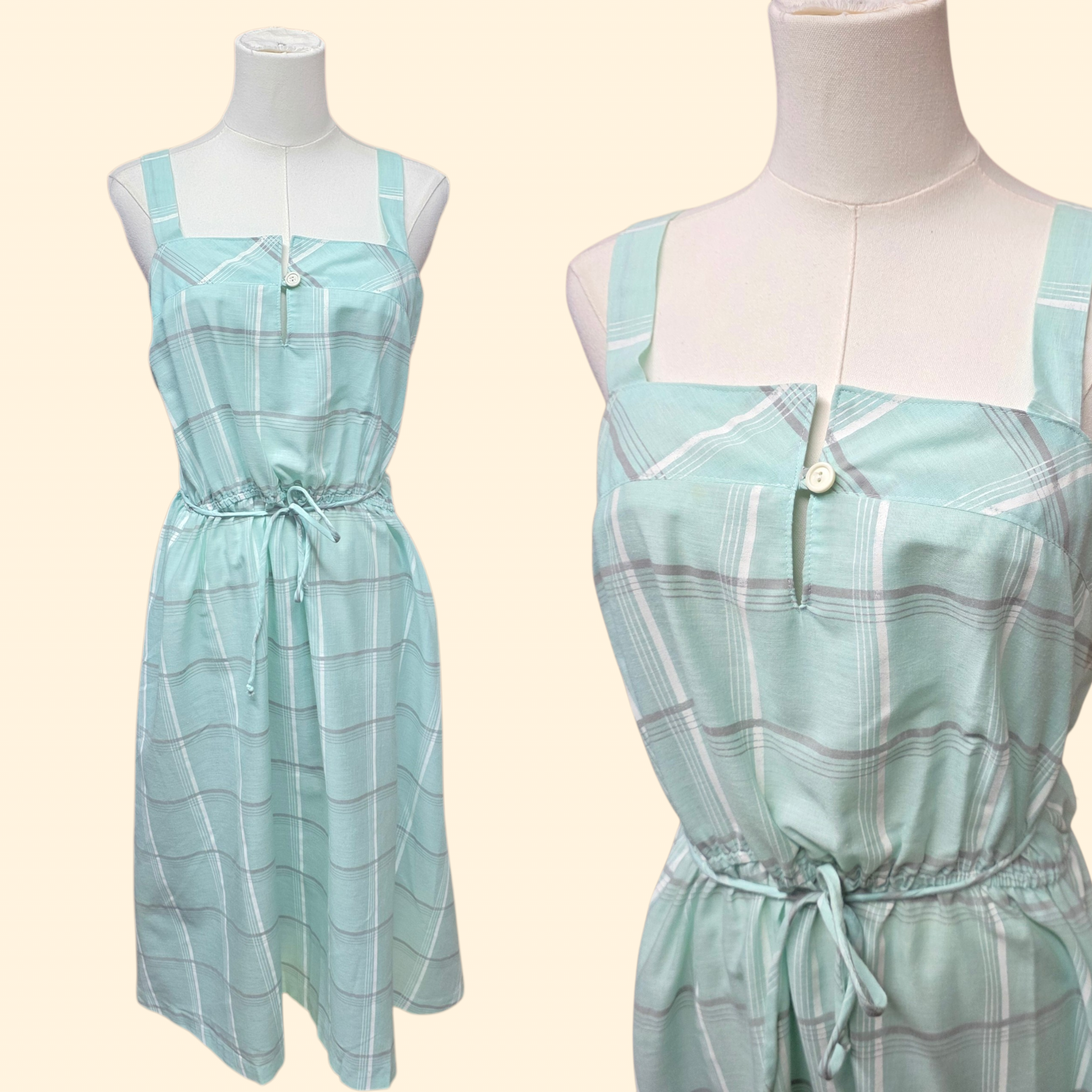 1970s Baby Blue Plaid Sundress ~ Large Extra Large ~ Midi Dress