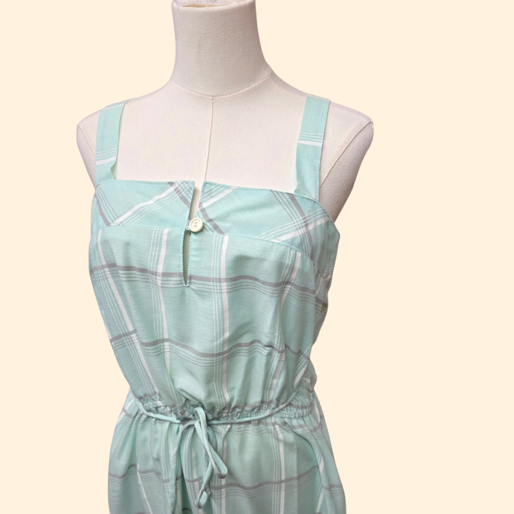1970s Baby Blue Plaid Sundress ~ Large Extra Large ~ Midi Dress