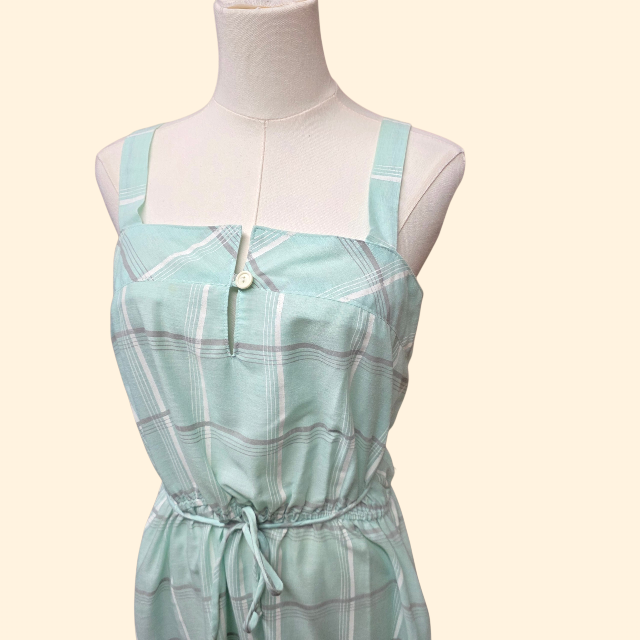1970s Baby Blue Plaid Sundress ~ Large Extra Large ~ Midi Dress