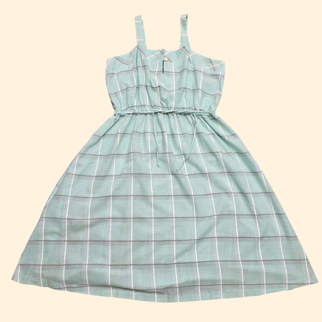 1970s Baby Blue Plaid Sundress ~ Large Extra Large ~ Midi Dress