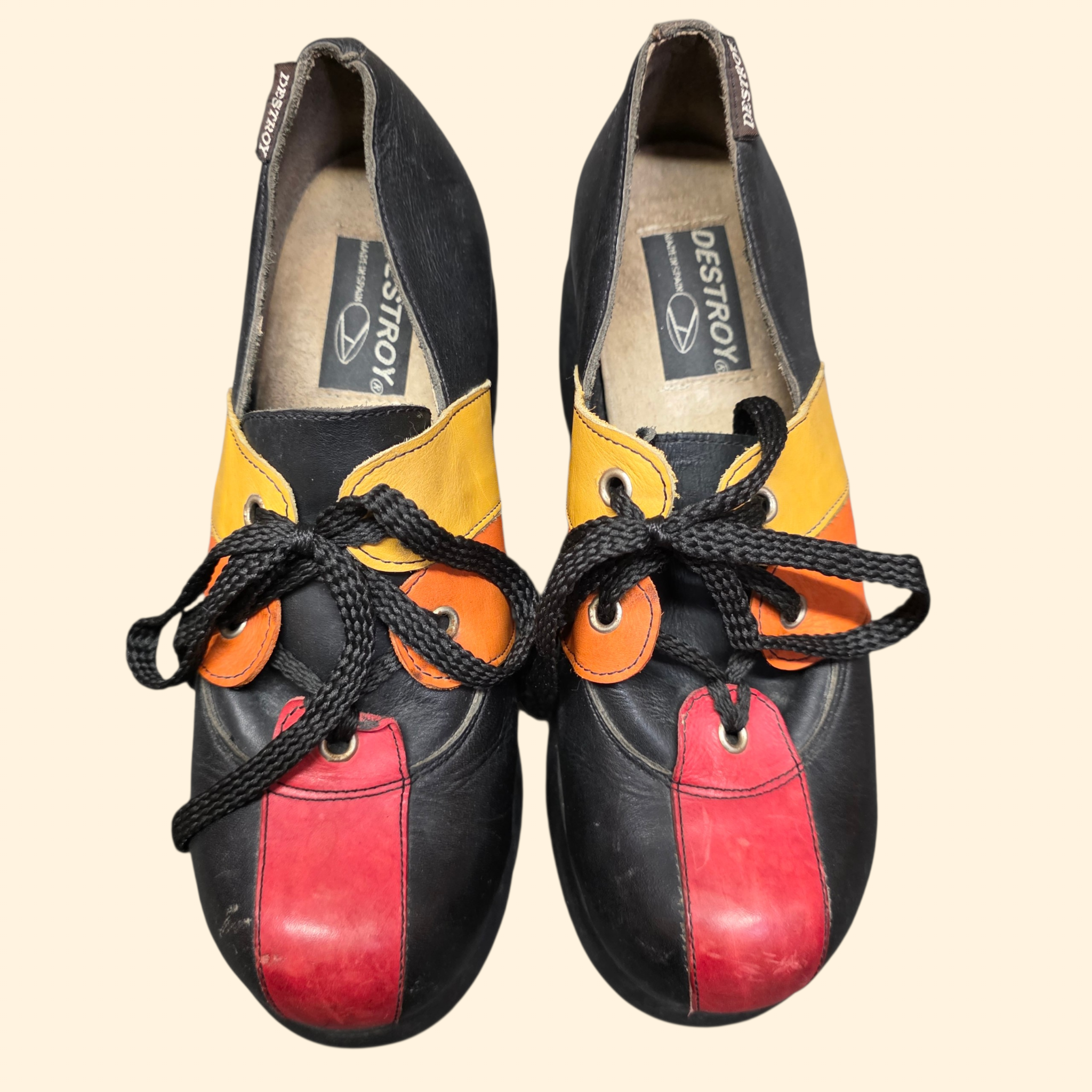 1990s Destroy Platform Oxford Shoes ~ EU 37 / 38  US 7 7.5 ~ Chunky Heel Leather Patchwork