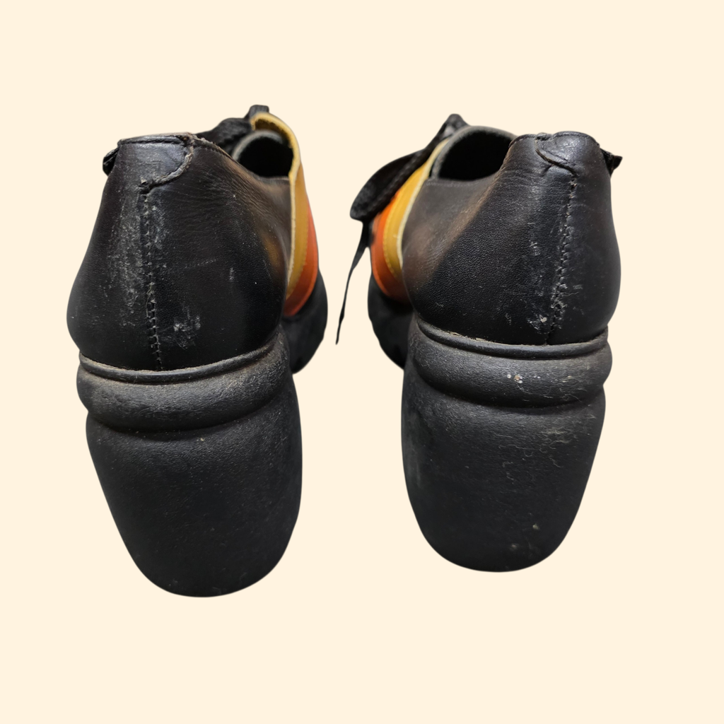 1990s Destroy Platform Oxford Shoes ~ EU 37 / 38  US 7 7.5 ~ Chunky Heel Leather Patchwork