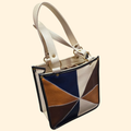 1970s Patchwork Vinyl Handbag ~ Brown Navy Purse