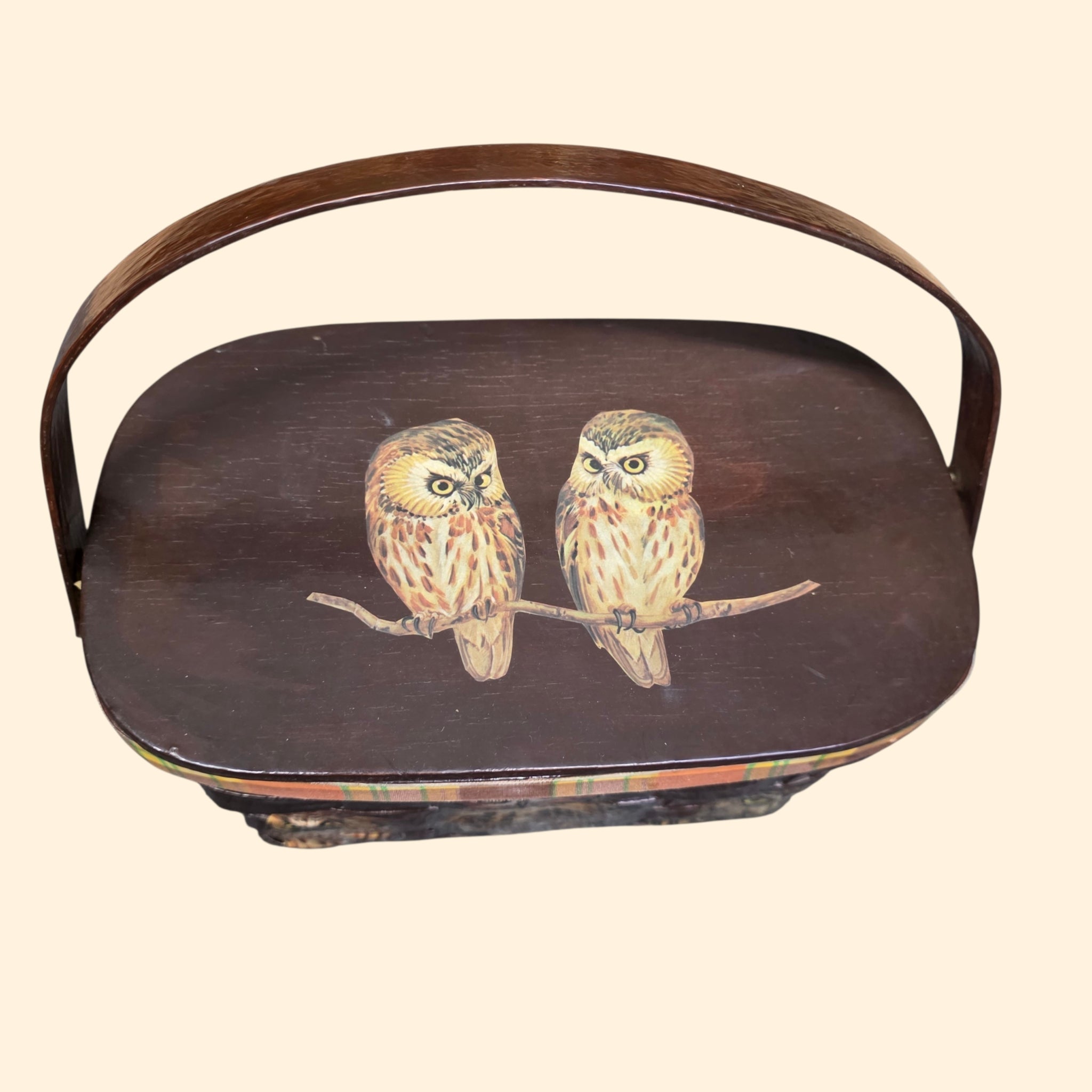 1960s Decoupage Owl Basket Purse