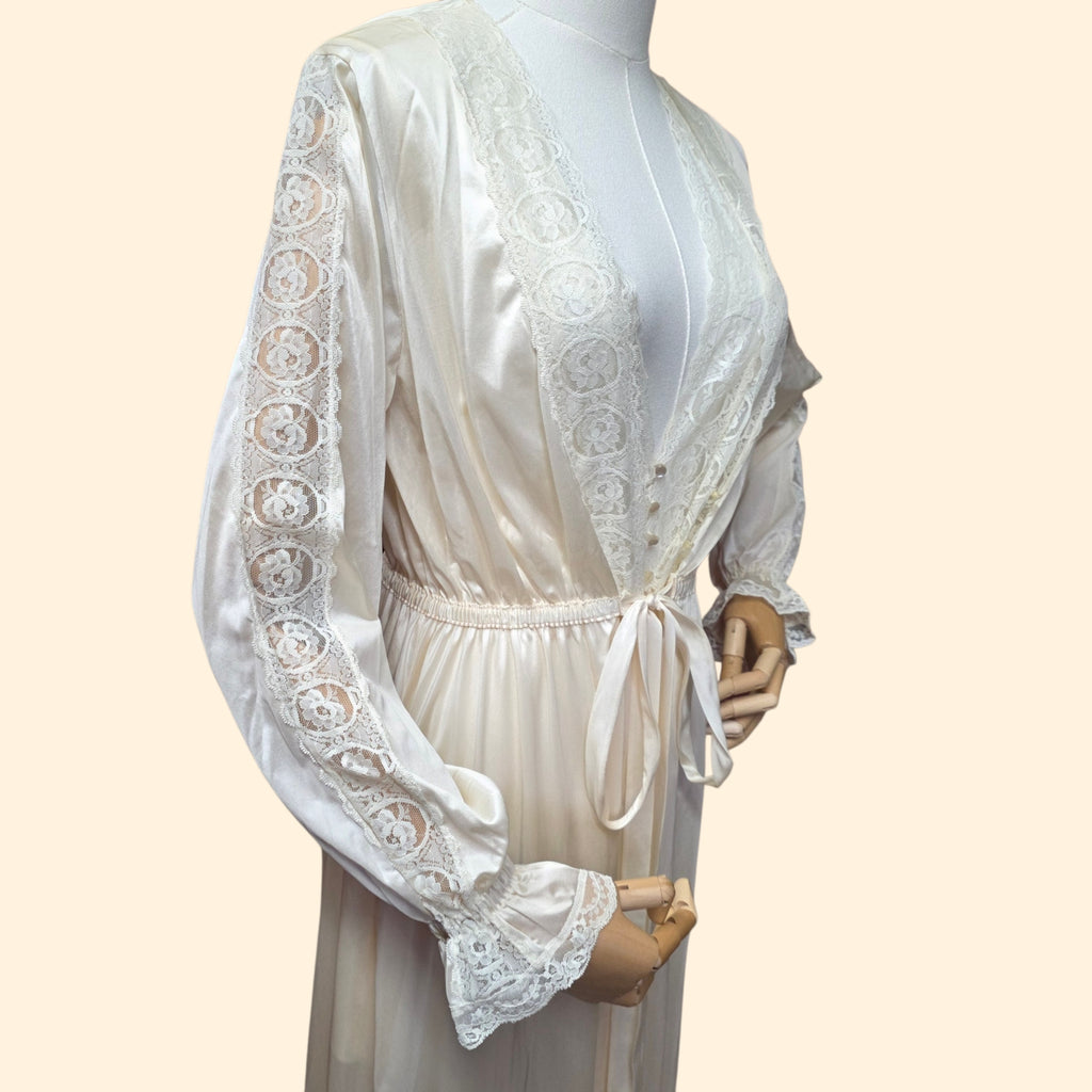 1960s Gilead Ivory Lace Trimmed Peignoir Set ~ Small Medium ~ Bridal Nightgown Robe