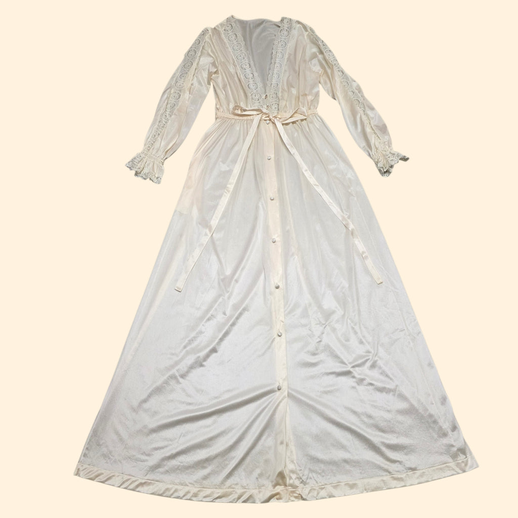 1960s Gilead Ivory Lace Trimmed Peignoir Set ~ Small Medium ~ Bridal Nightgown Robe