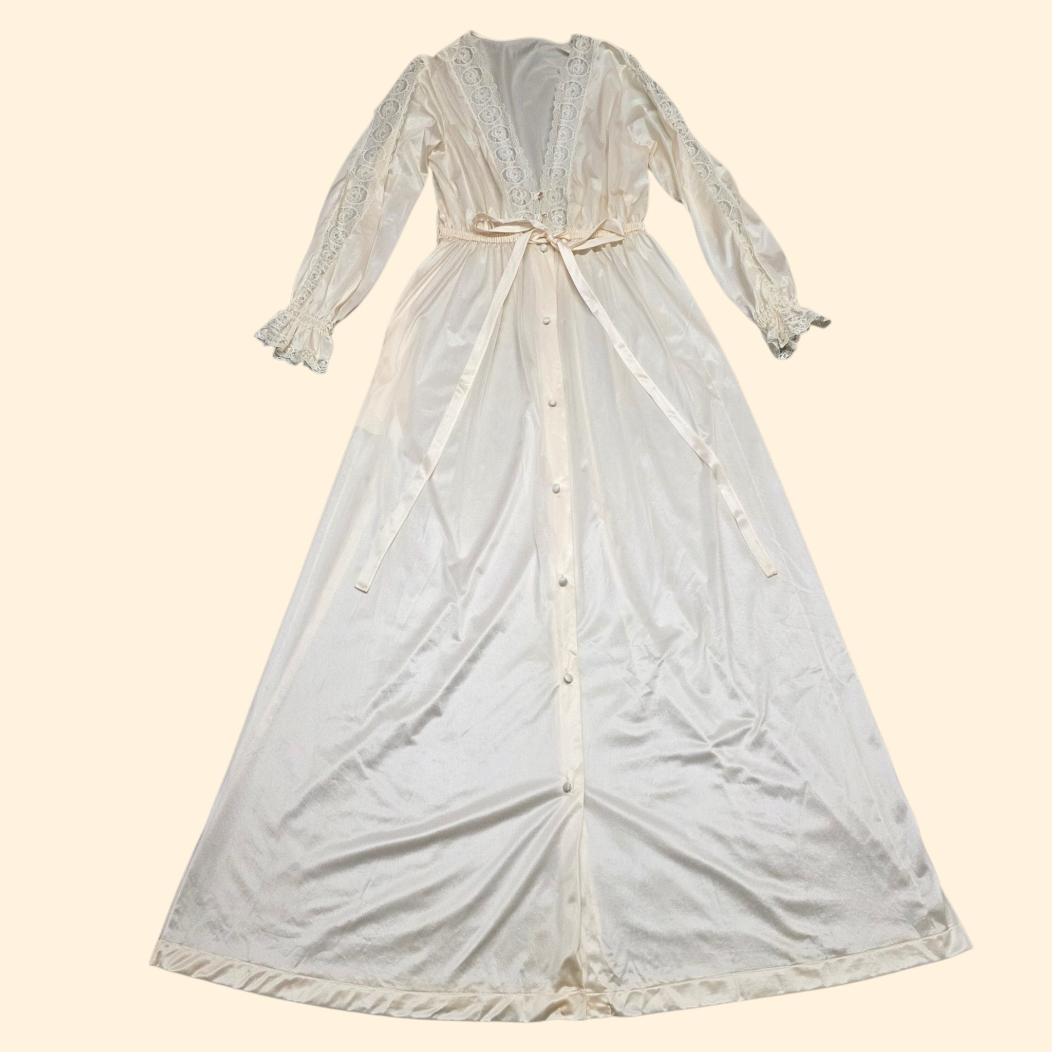 1960s Gilead Ivory Lace Trimmed Peignoir Set ~ Small Medium ~ Bridal Nightgown Robe