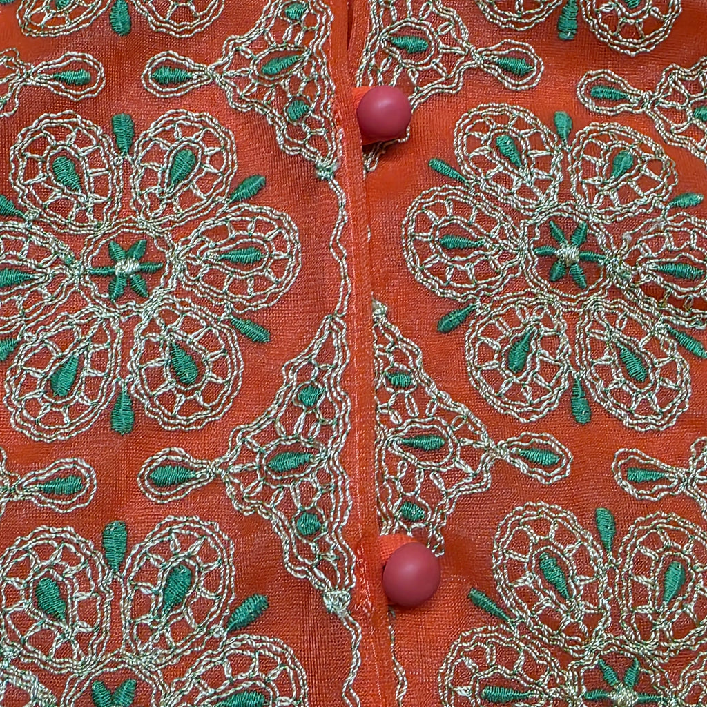 1960s Burnt Orange Pajama Set with Embrodered Top ~ Medium ~ Terra Cotta Lounge Set