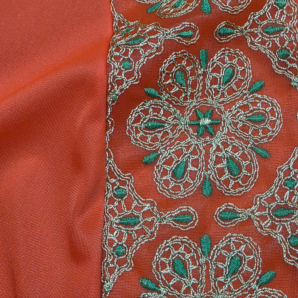 1960s Burnt Orange Pajama Set with Embrodered Top ~ Medium ~ Terra Cotta Lounge Set