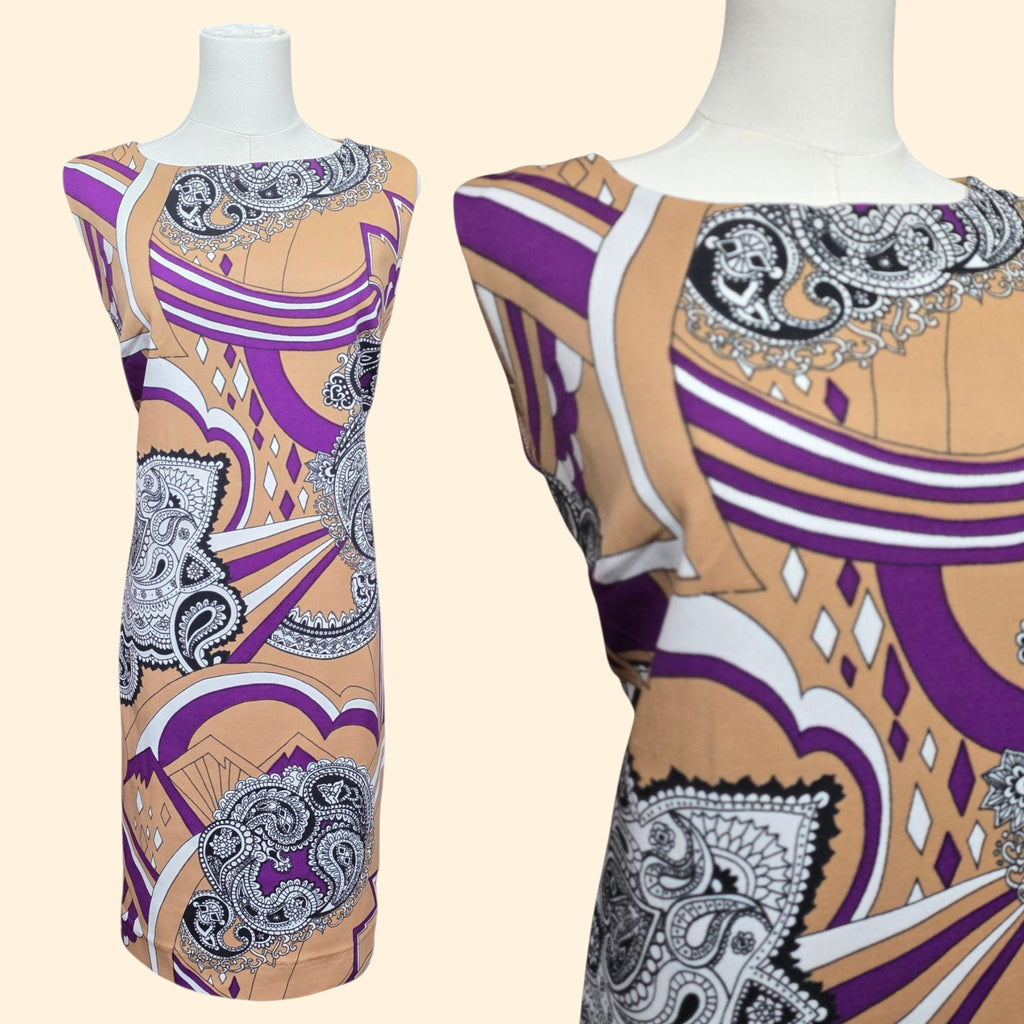 1960s Paisley Psychedelic Print Sleeveless Shift Dress ~ Medium