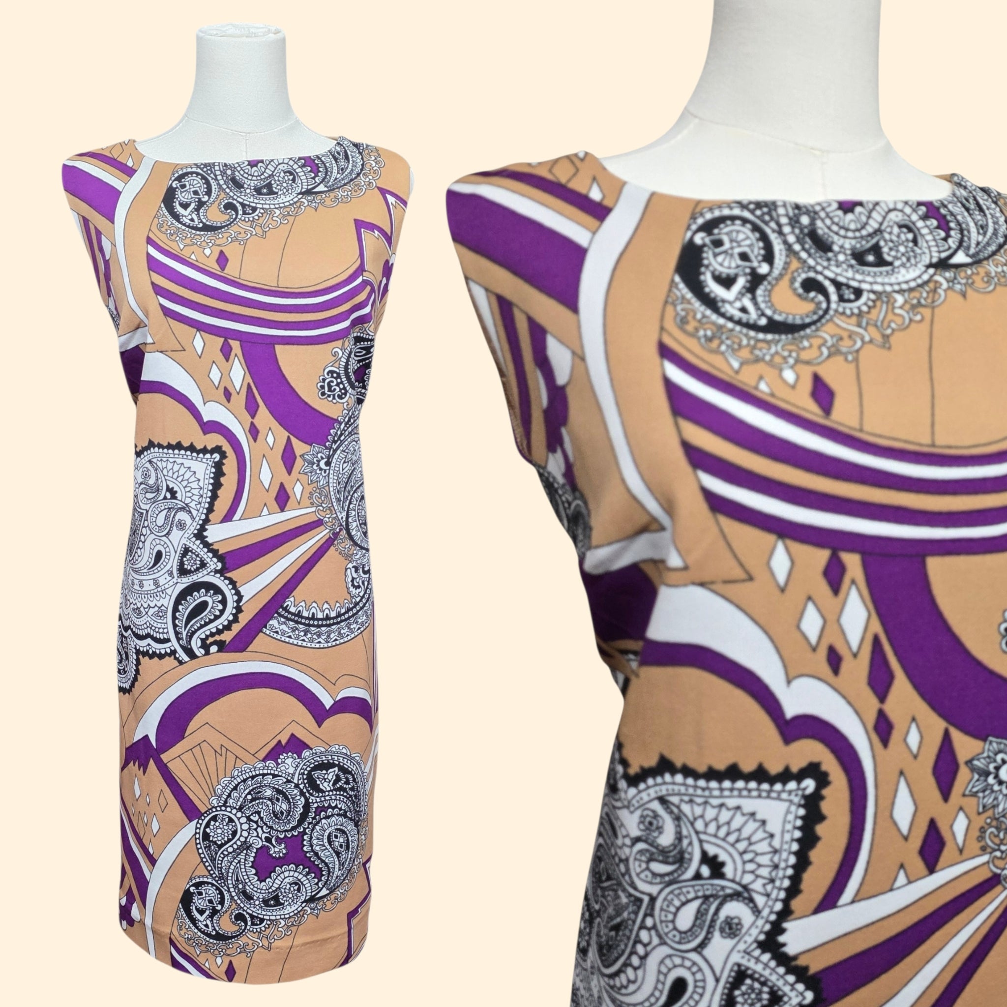 1960s Paisley Psychedelic Print Sleeveless Shift Dress ~ Medium