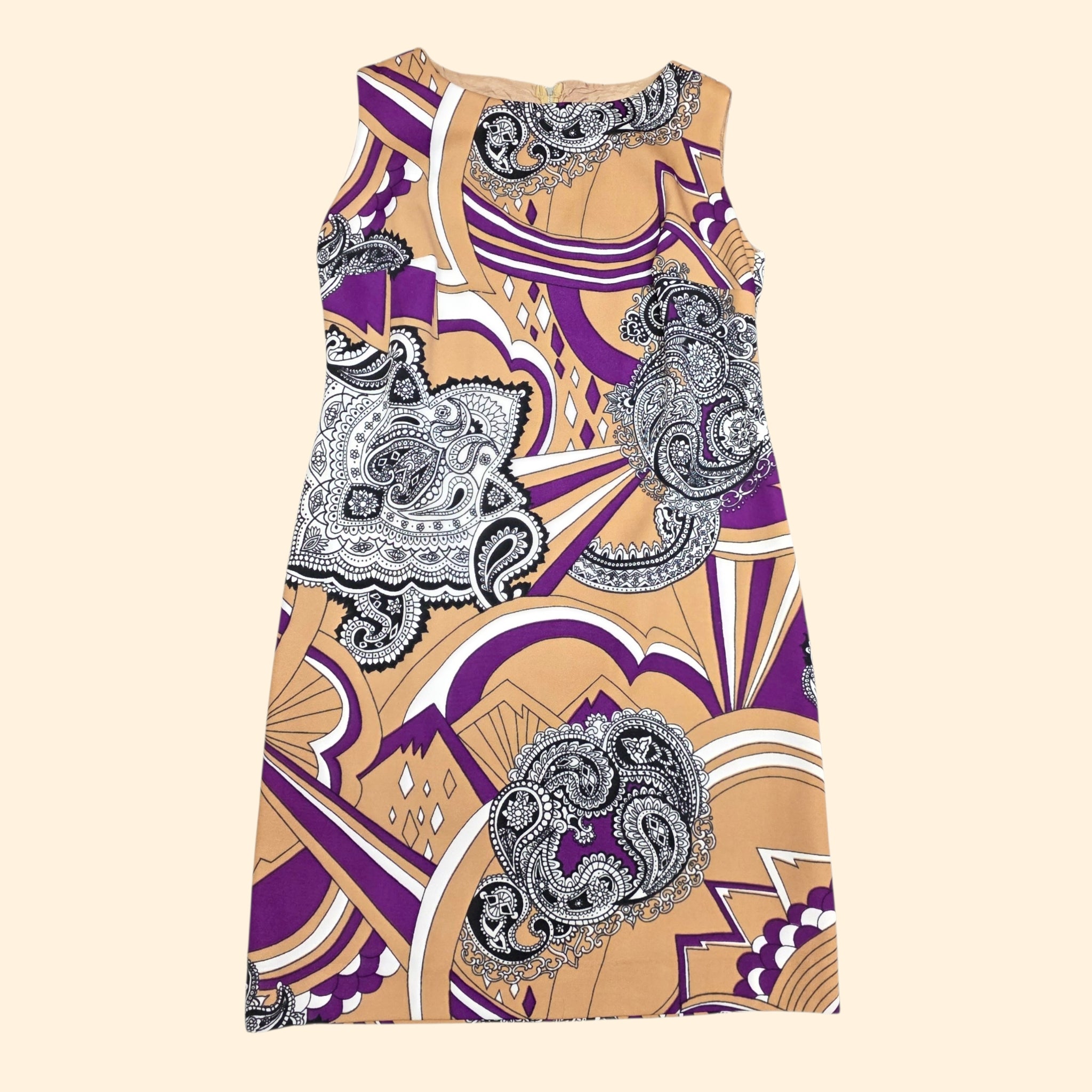 1960s Paisley Psychedelic Print Sleeveless Shift Dress ~ Medium