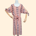 1970s Floral Midi Dress with Cold Shoulder Split Dolman Sleeves ~ Large